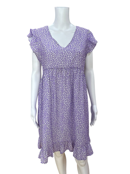 Jodifl purple/white Babydoll Lavender Polka Dot Flutter Sleeve Ruffle Dress Size Medium - Size M