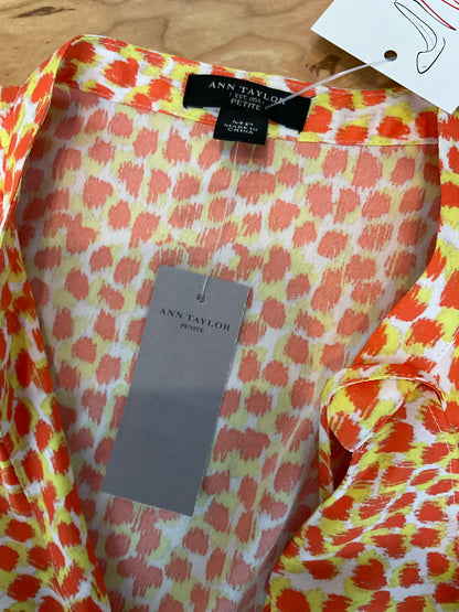 Ann Taylor Petite Abstract Ruffle V-Neck Blouse NWT Size MP