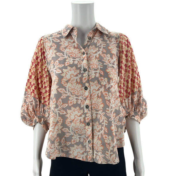 We The Free Orange/Gray/Red/Yellow Print Top- Size XS - Margaret’s Fine Consignment
