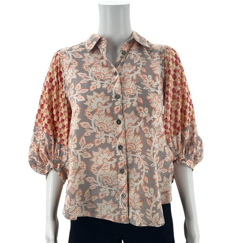 We The Free Orange/Gray/Red/Yellow Print Top- Size XS - Margaret’s Fine Consignment
