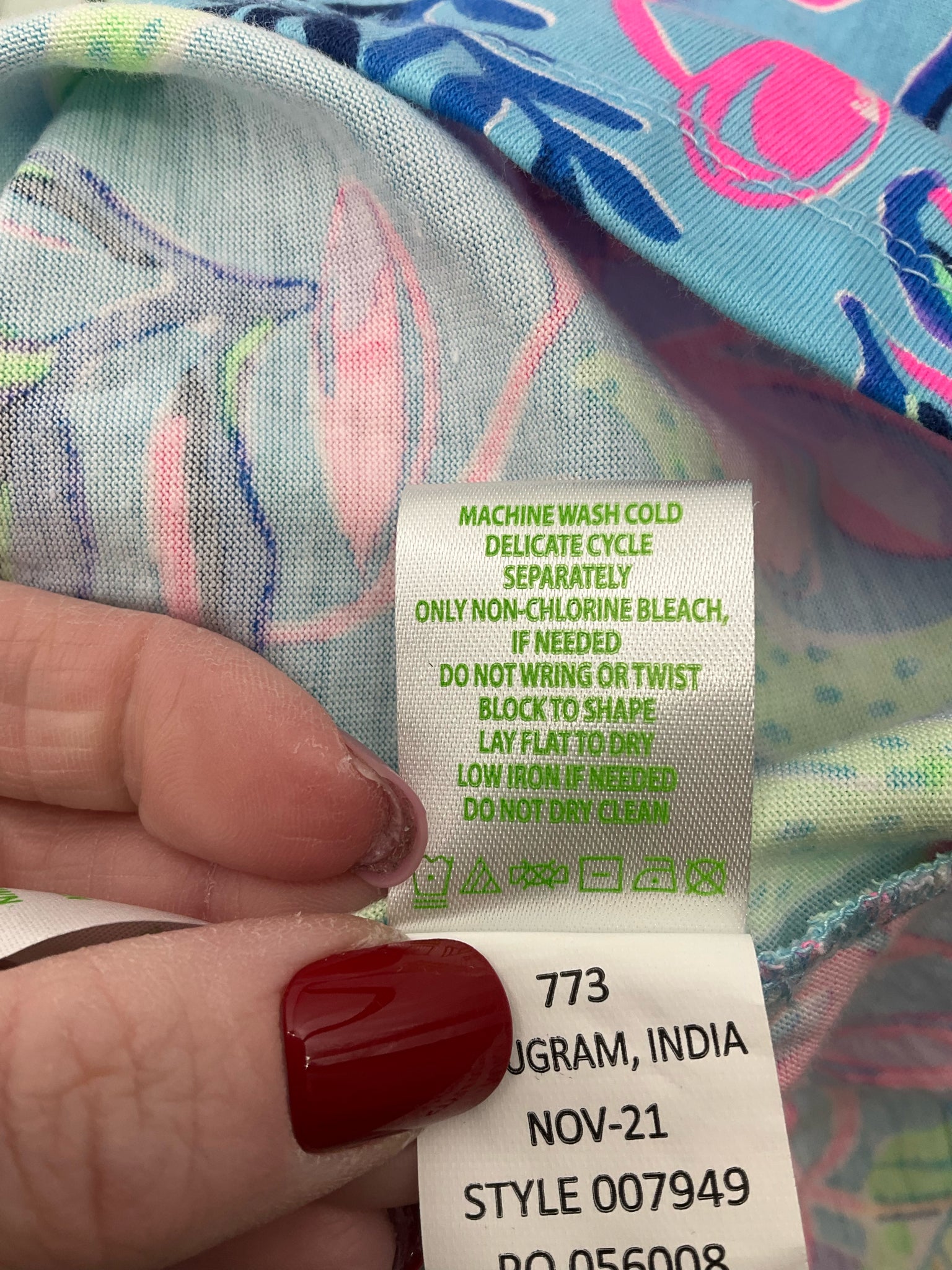 Lilly Pulitzer Blue/Pink/Green Floral Pre-Owned Ladies Dress - Size Medium