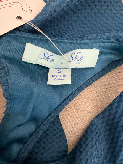 She + Sky Teal Ruffle Back Waffle Knit Mini Dress Size Small