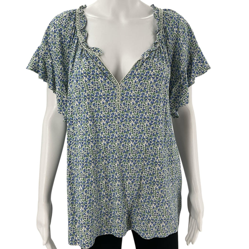 Max Studio White/Blue/Green Floral Pre-Owned Ladies Top - Size Large - Margaret’s Fine Consignment
