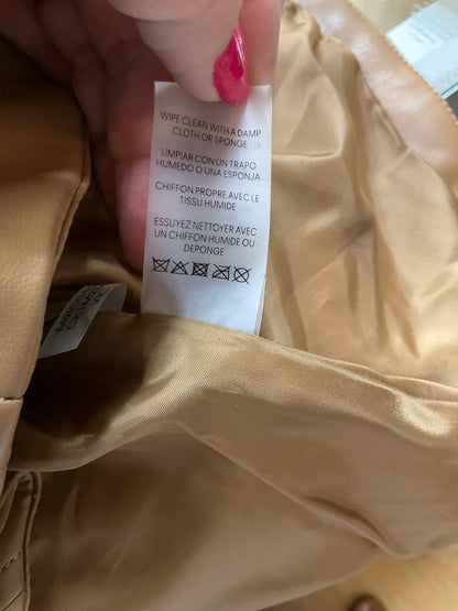 Calvin Klein Tan Faux Leather Moto Jacket | Size Medium
