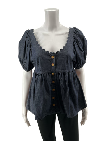 Kika Vargas for Target Blue Peplum Kika Vargas Blue Solid Pre-Owned Ladies Casual Top - Size XS - Size XS