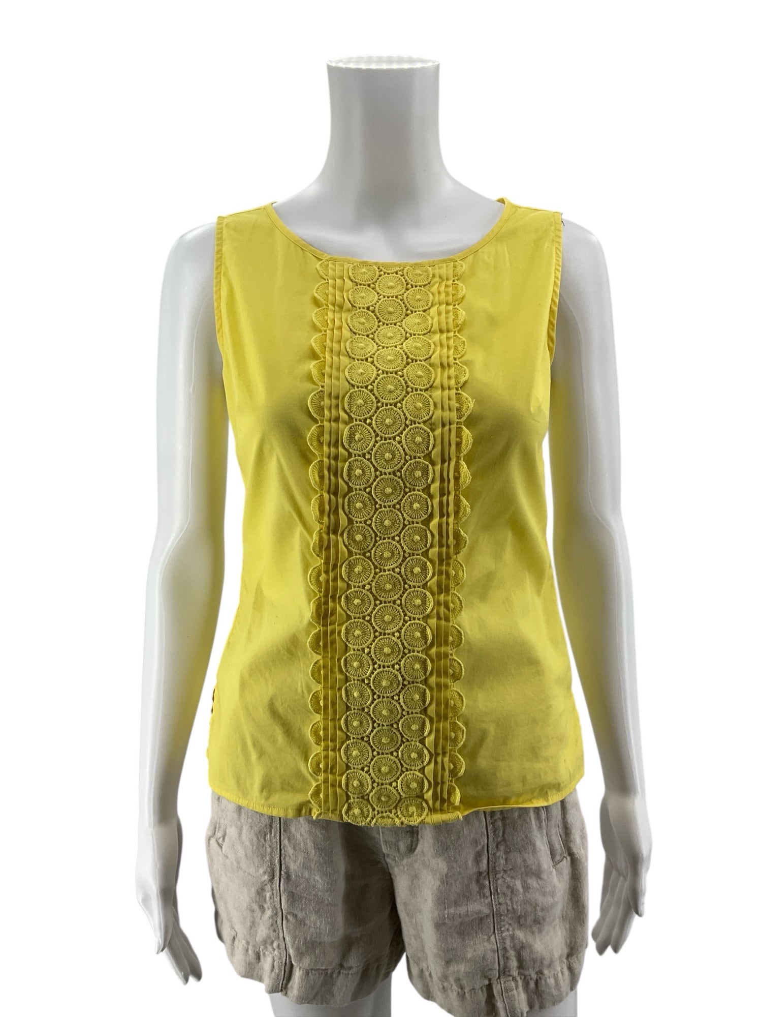 Talbots Petites Yellow Crochet Lace Pintuck Sleeveless Shell Top Size 2P