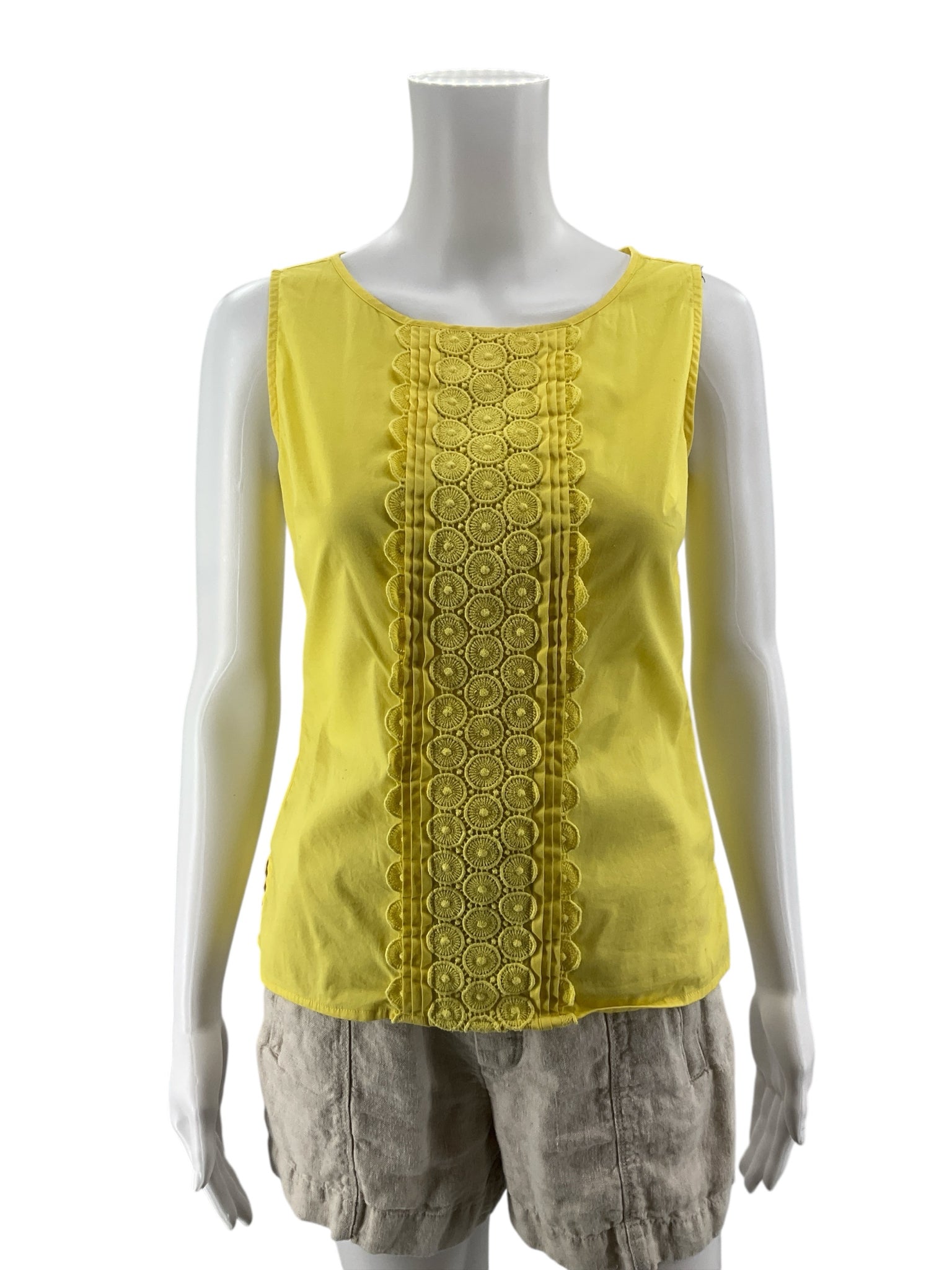 Talbots Petites Yellow Crochet Lace Pintuck Sleeveless Shell Top Size 2P