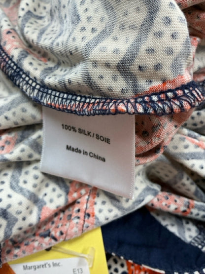 Tory Burch Nadia Print Silk Pull-On Pants Navy Orange White Size 6 - ONLINE ONLY