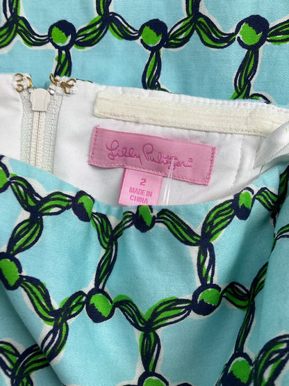 Lilly Pulitzer Aqua/Navy/Green Pre-Owned Ladies Dress - Size 2