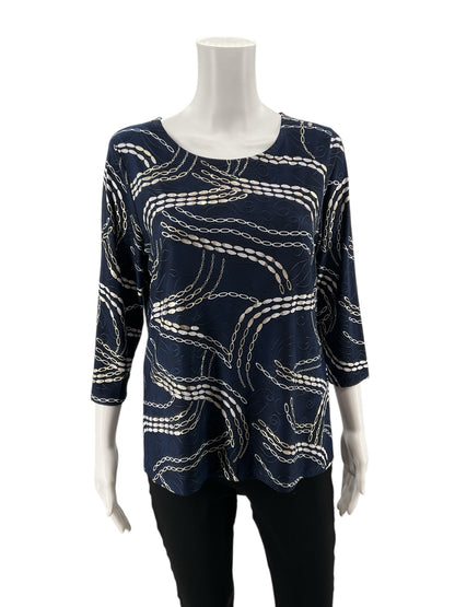 JM Collection Navy/Tan Pre-Owned Ladies Casual Top -  Size Large Petite