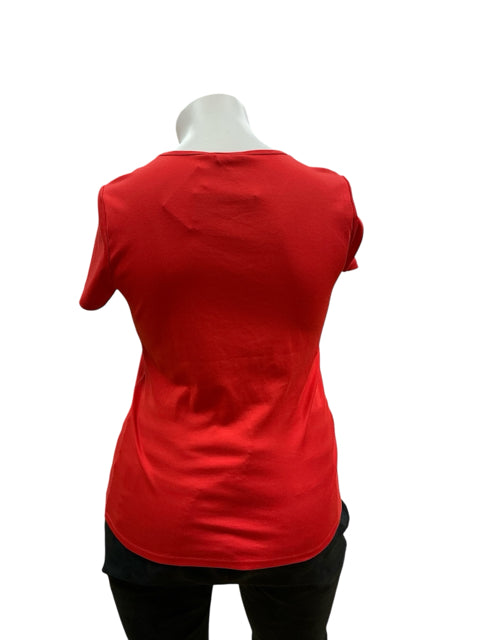 Back view of Lauren red top in size XL, showing smooth solid fabric and flattering fit. New with tags consignment apparel.