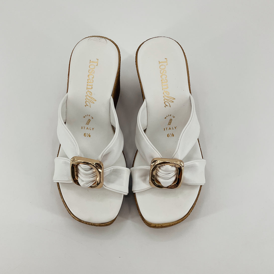 Toscanella Italian White Leather Espadrille Wedge Sandals | Size 6.5
