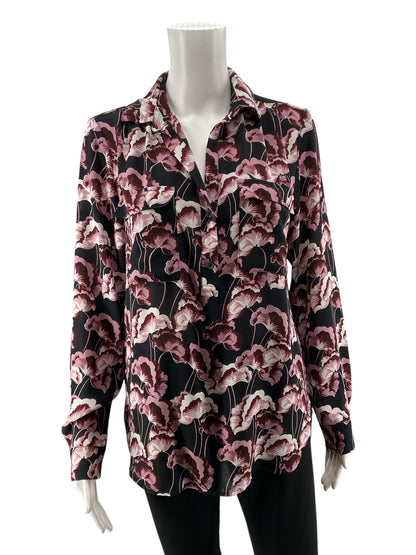 Ann Taylor Navy/Purple Button Down Floral Print Button Down Blouse Top Size Small Navy Purple - Size S