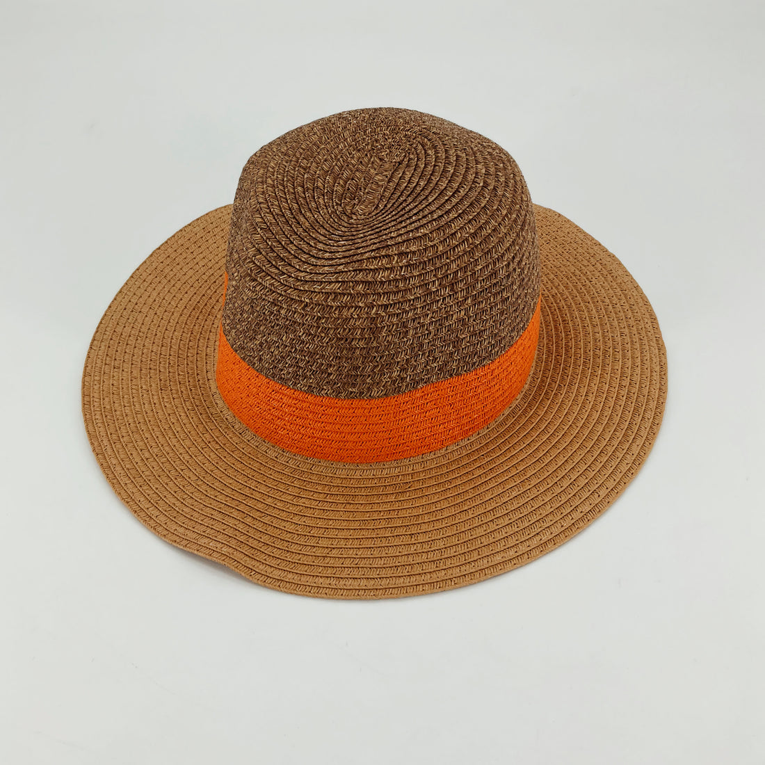 Sag Harbor Colorblock Straw Sun Hat Tan Orange Wide Brim Beach Hat