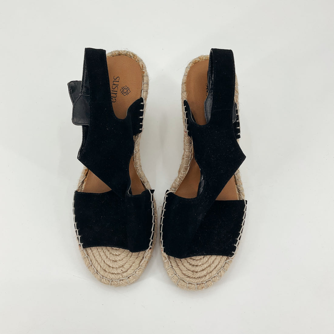 Susina Nola Black Faux Suede Espadrille Wedge Sandals Size 8 NWT
