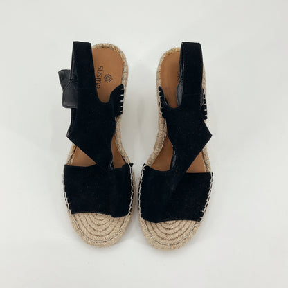 Susina Nola Black Faux Suede Espadrille Wedge Sandals Size 8 NWT