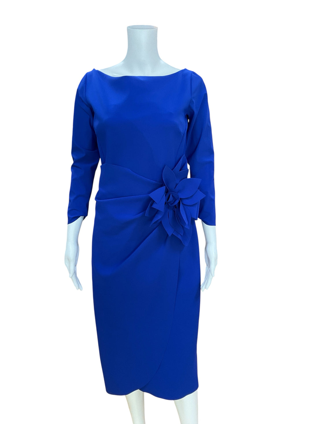 Chiara Boni La Petite Robe Cobalt Blue Draped Floral Sheath Dress Size 10