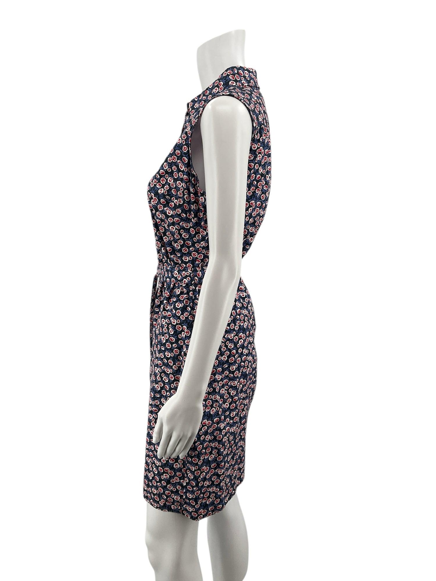 Tommy Hilfiger Navy/red Sleeveless Floral Cotton Shirtdress Navy Red Sleeveless Tie Waist Size 4 - Size 4