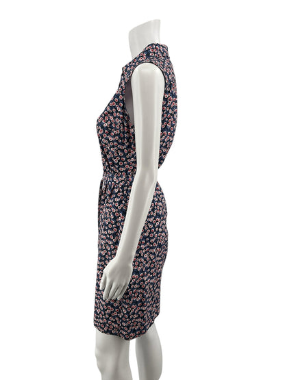 Tommy Hilfiger Navy/red Sleeveless Floral Cotton Shirtdress Navy Red Sleeveless Tie Waist Size 4 - Size 4