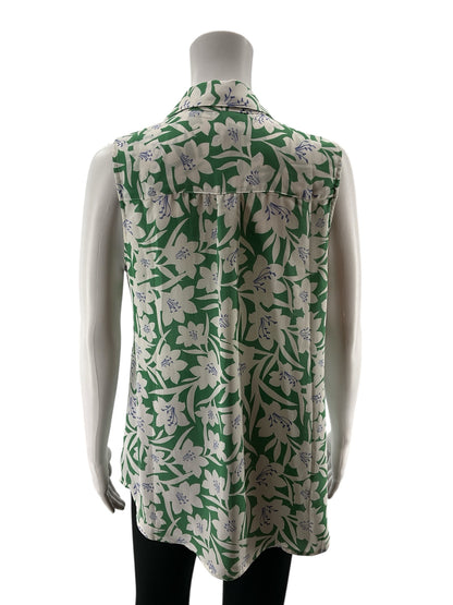 cabi Posey Top Floral Sleeveless Blouse Green White Purple Size Small