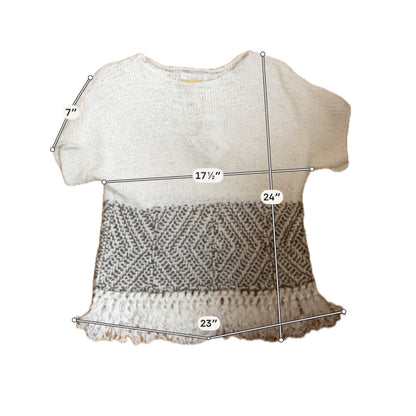 Fabiana Filippi white/brown Short Sleeve Rhodes Fringe Crochet Top NWT Size Small White &amp; Brown Italian Cotton-Blend - Size S