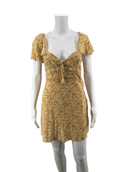 Princess Polly Mustard Mini Mustard Yellow Daisy Floral Tie-Front Mini Dress Size US 10 - Size 0