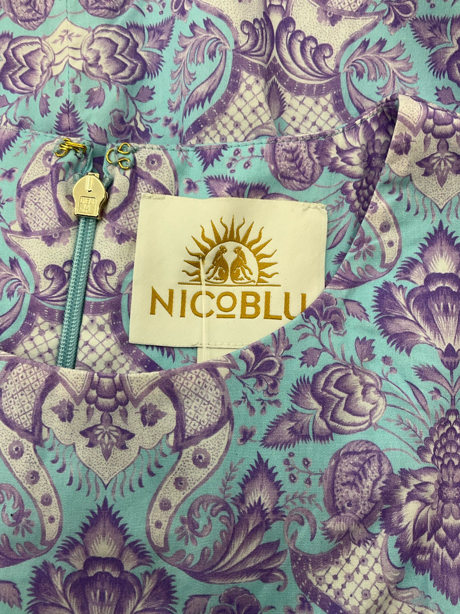 nicoblu Aqua/Purple Dress Aqua/Purple Floral Pre-Owned Ladies Dress - Size 2 - Size 2