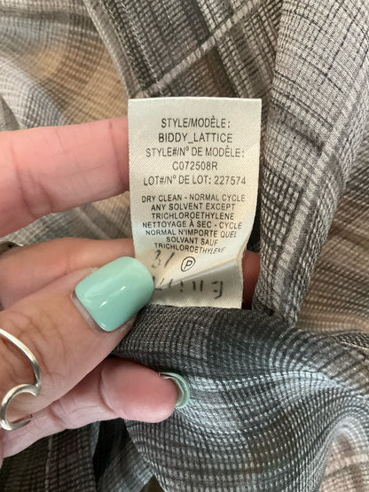 Theory Biddy Lattice Plaid 100% Silk Button Down Blouse Gray Size P Petite