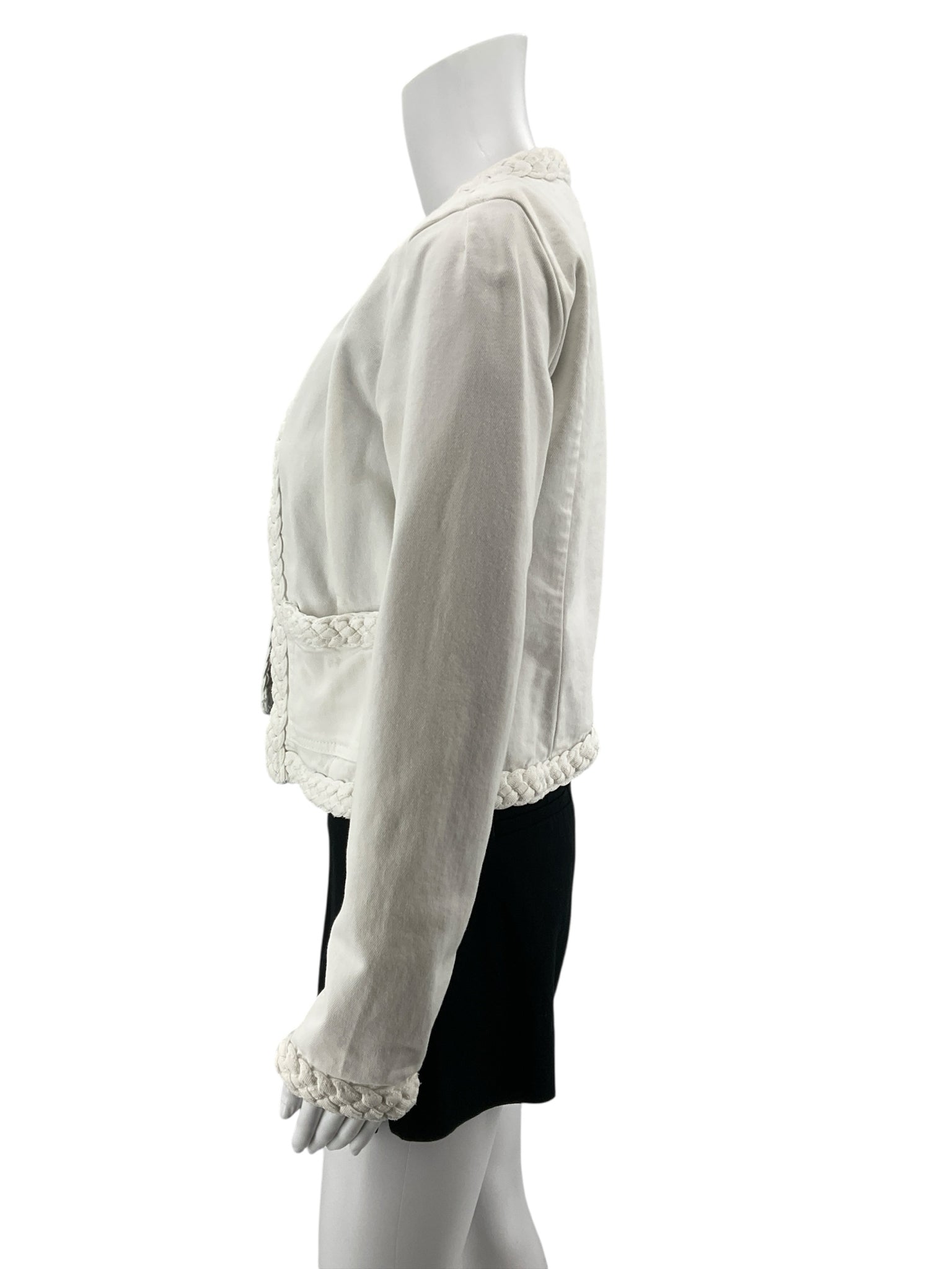 LOFT Braided Trim Open Front Cropped Jacket White Size XS
