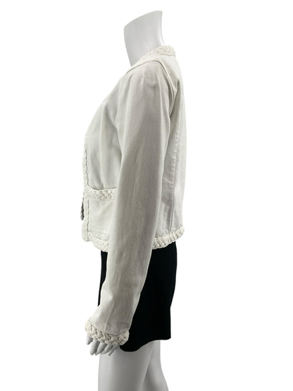 LOFT Braided Trim Open Front Cropped Jacket White Size XS