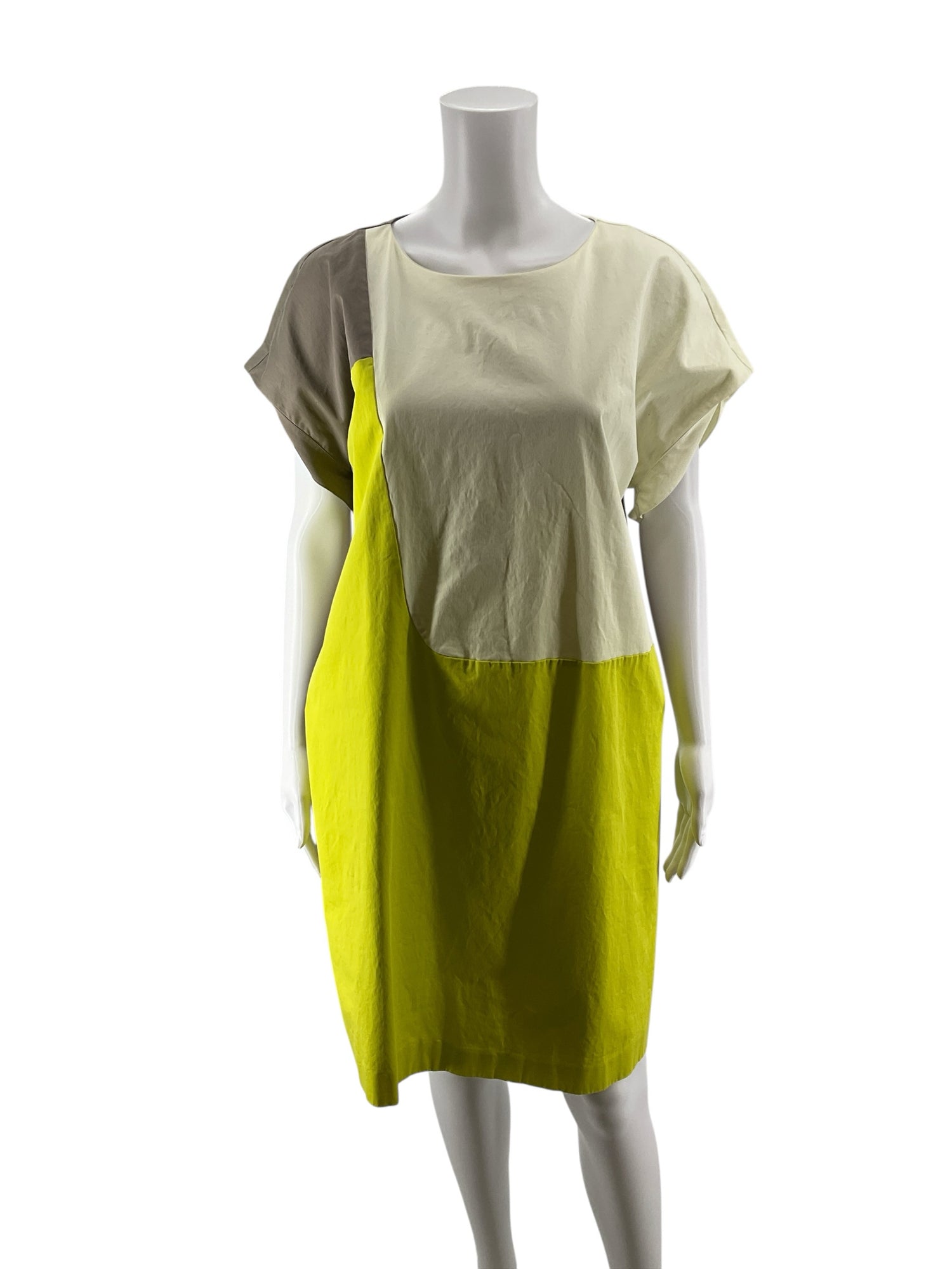 Piazza Sempione Colorblock Shift Dress Tan Cream Lime | US 12 (IT 48)