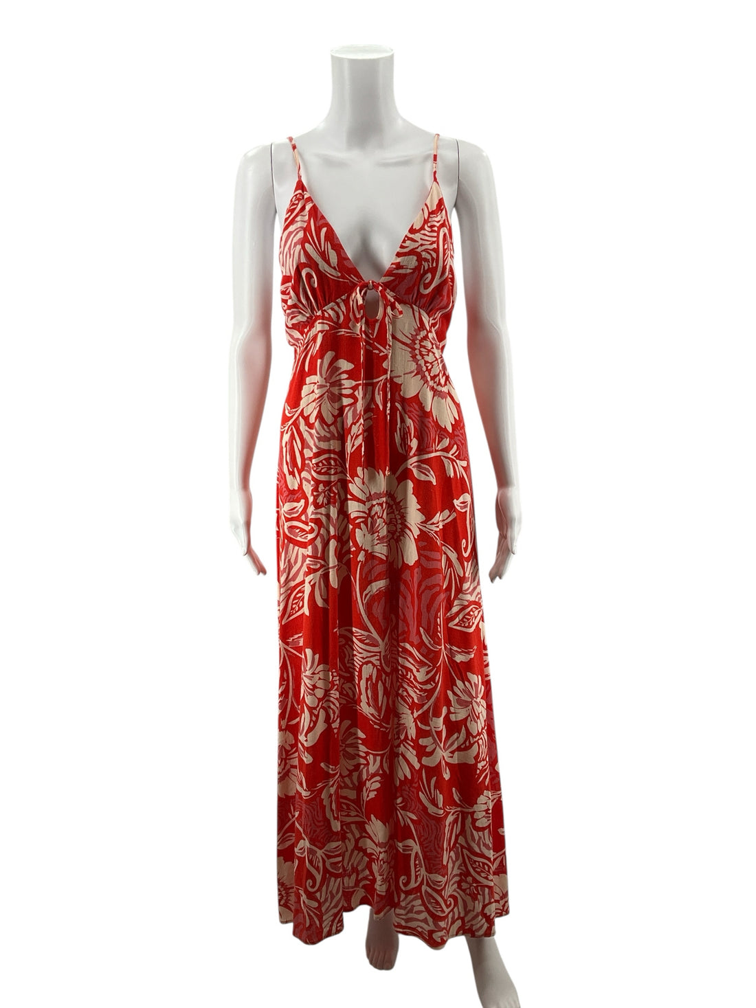 Unbranded Tan/orange Maxi Boho Tropical Floral Open Back Maxi Sundress Size Small - Size S