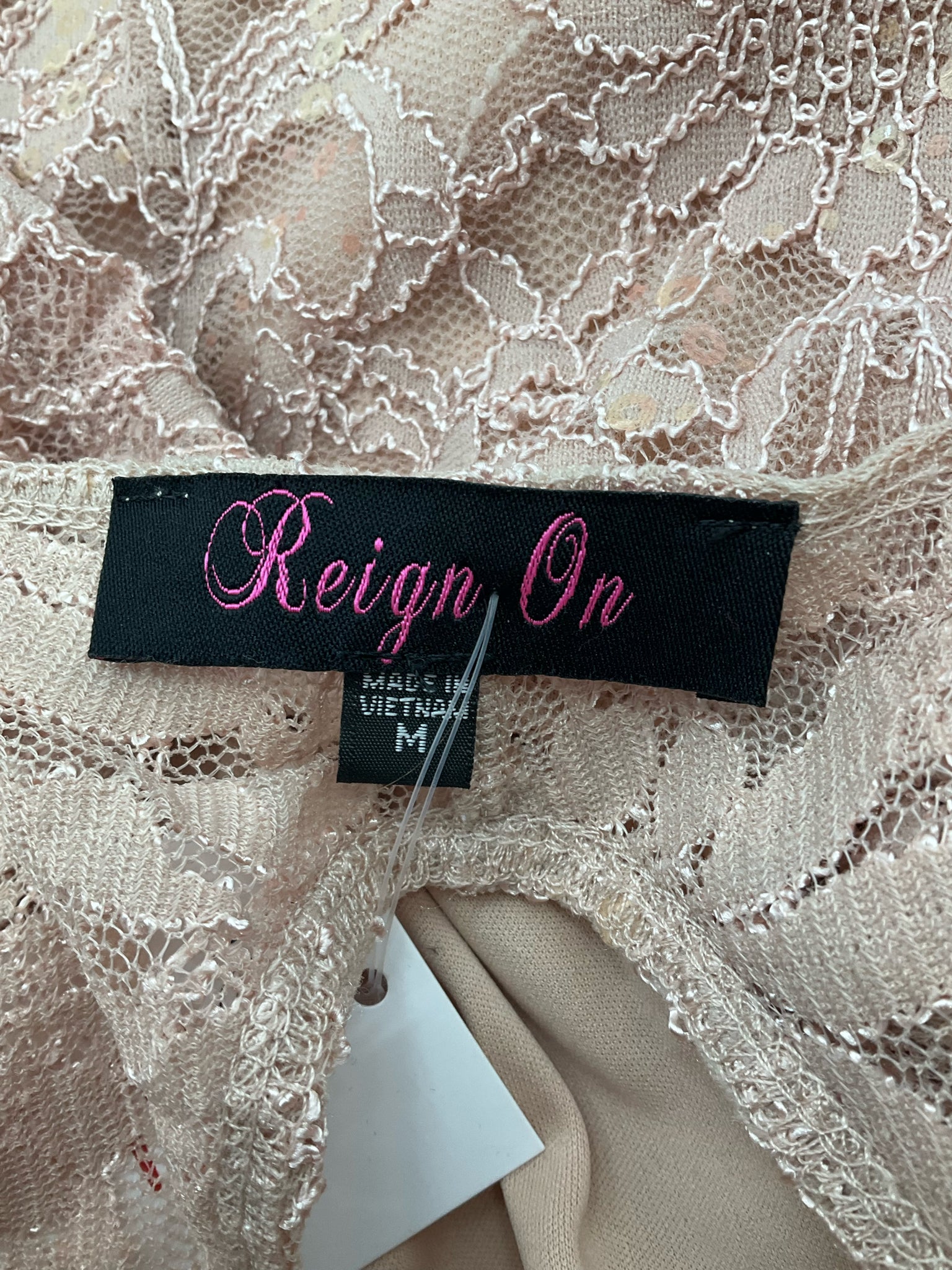 Reign On Peach Bodycon Peach Lace Pre-Owned Ladies Dress - Size Medium - Size M