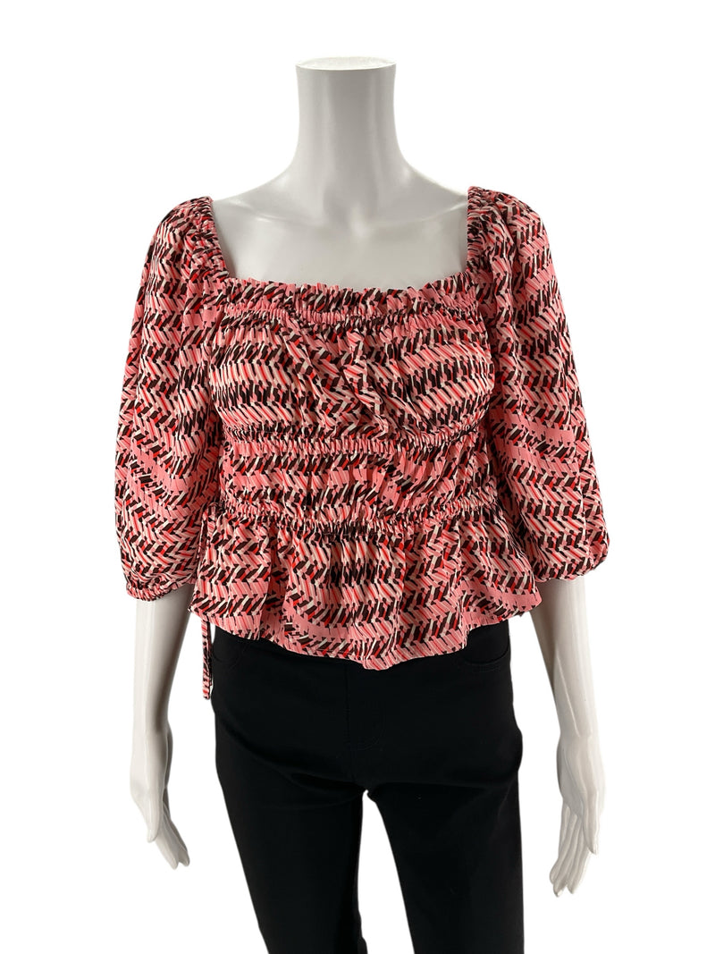 Open Edit Pink/Brown Print Pre-Owned Ladies Top - Size Small