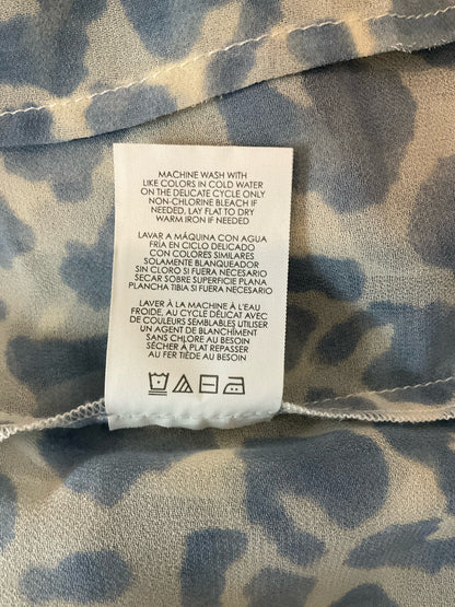 cabi blue/white Long Sleeve Tuxedo Blouse Blue Leopard Print Sheer Long Sleeve Top Size Medium - Size M