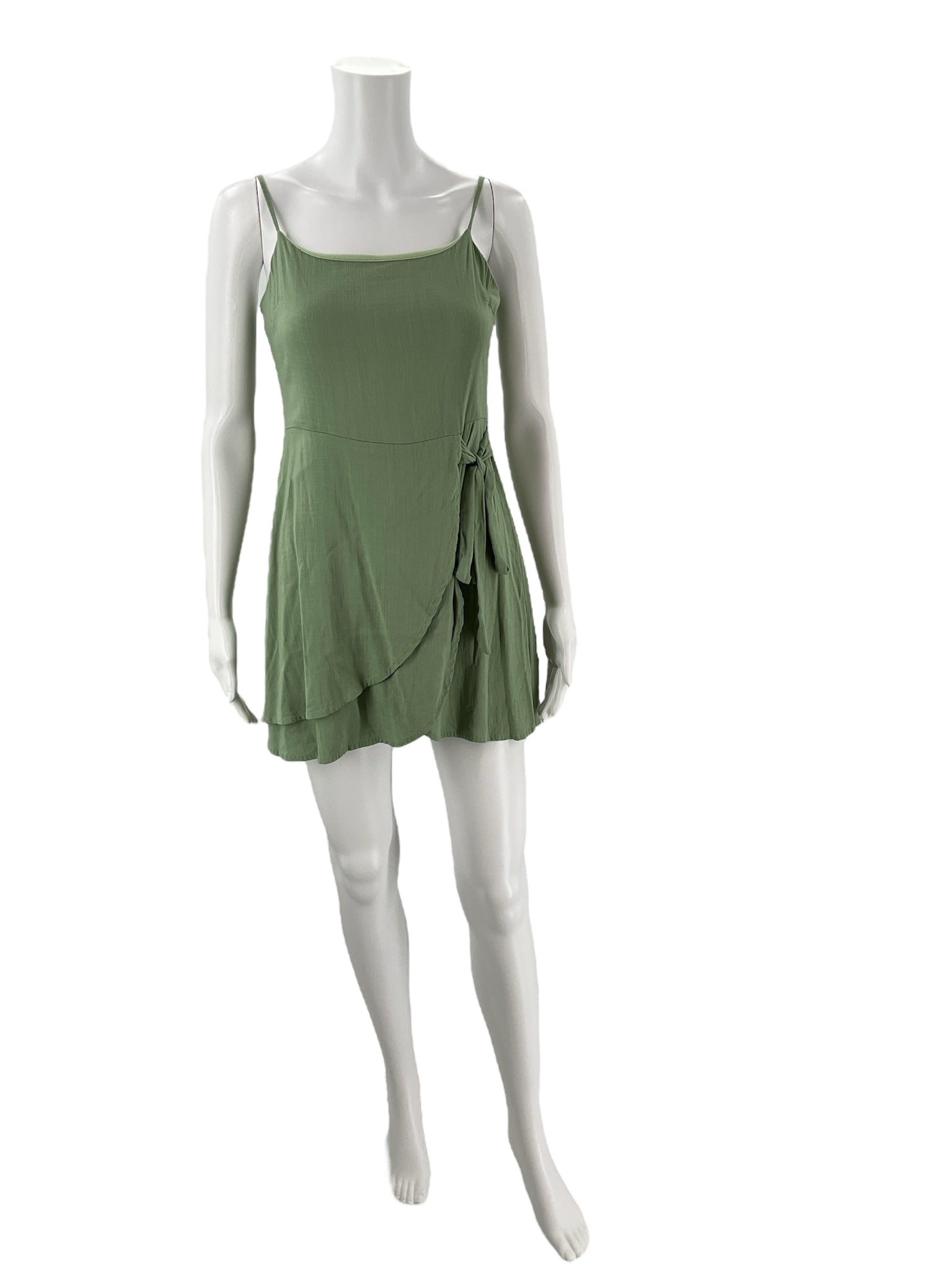 Altar'd State Green Solid Dress - Size XS with wrap front detail and adjustable straps, gently used and ideal for casual wear.