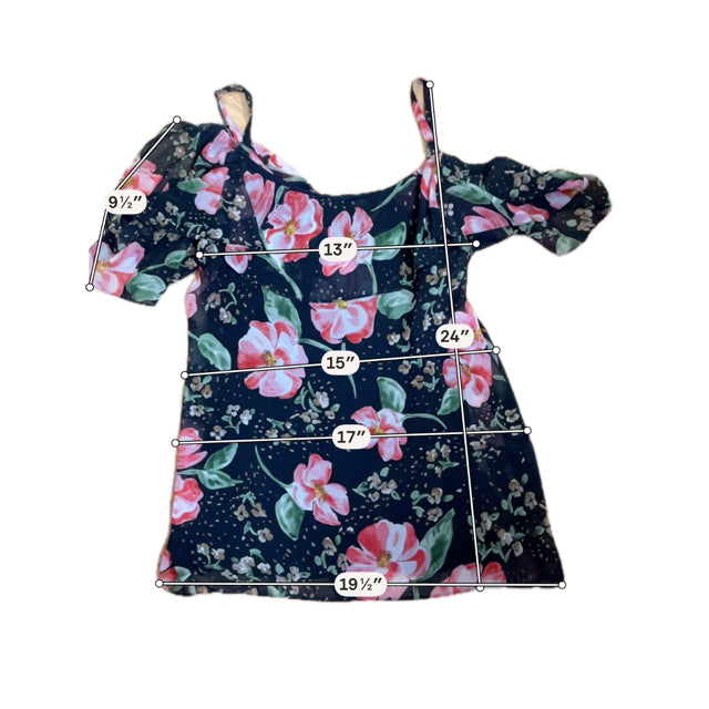 cabi Navy/red Cold Shoulder Ruffle Top Floral Cold Shoulder Blouse Size S Style 5220 - Size S