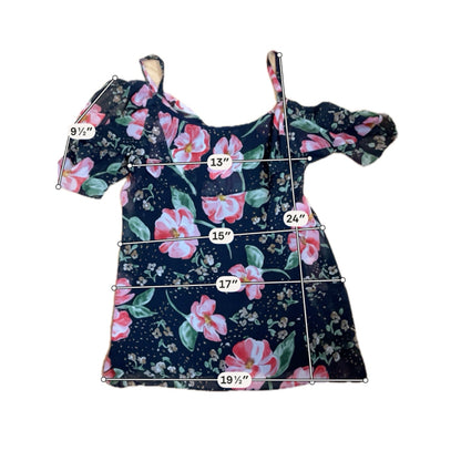cabi Navy/red Cold Shoulder Ruffle Top Floral Cold Shoulder Blouse Size S Style 5220 - Size S