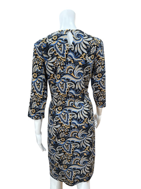 J.McLaughlin Black, Blue &amp; Tan Paisley 3/4 Sleeve Dress – Size Large - ONLINE ONLY