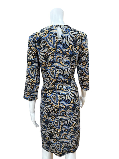 J.McLaughlin Black, Blue &amp; Tan Paisley 3/4 Sleeve Dress – Size Large - ONLINE ONLY