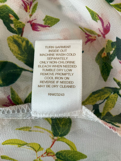 Eva Mendes for New York &amp; Company white/green/pink Short Sleeve Floral Ruffle Tie-Neck Blouse Size Medium NWT - Size M