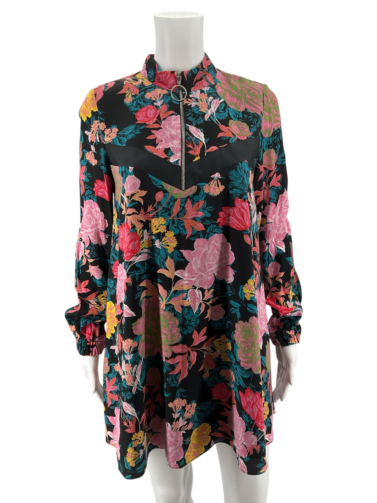 Zara Black Floral Print Long Sleeve Mini Dress Size XS