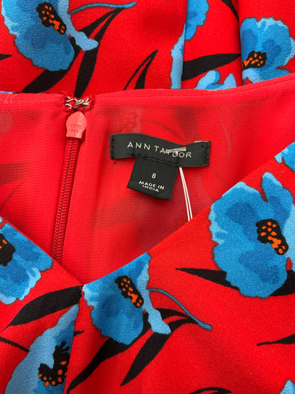 Ann Taylor Red &amp; Blue Floral Puff Sleeve Belted Midi Dress Size 8 - ONLINE ONLY