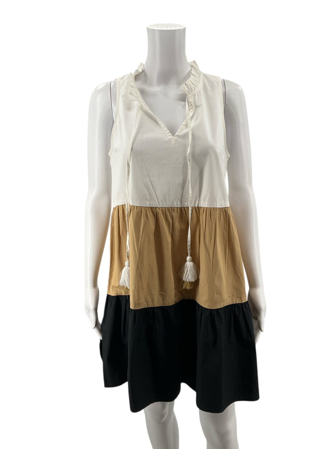 Mud Pie White/tan/black Color Block Pre-Owned Ladies New With Tags Dress - Size Small