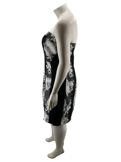 City Chic Baroque Lace Trim Strapless Sheath Dress Black White Size 16W - ONLINE ONLY