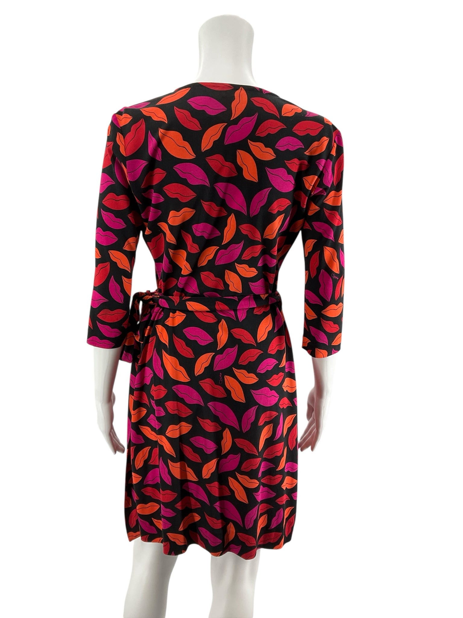 Diane von Furstenberg DVF Lips Print Silk Wrap Dress | Size XS
