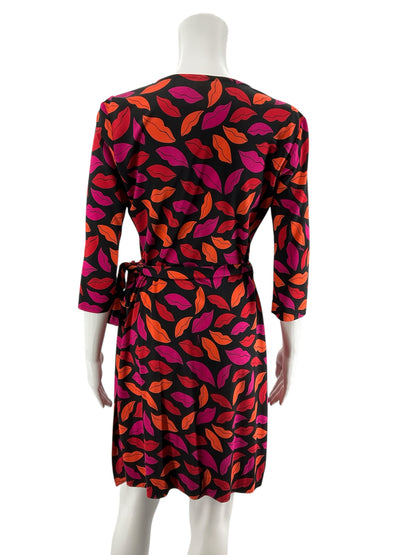 Diane von Furstenberg DVF Lips Print Silk Wrap Dress | Size XS