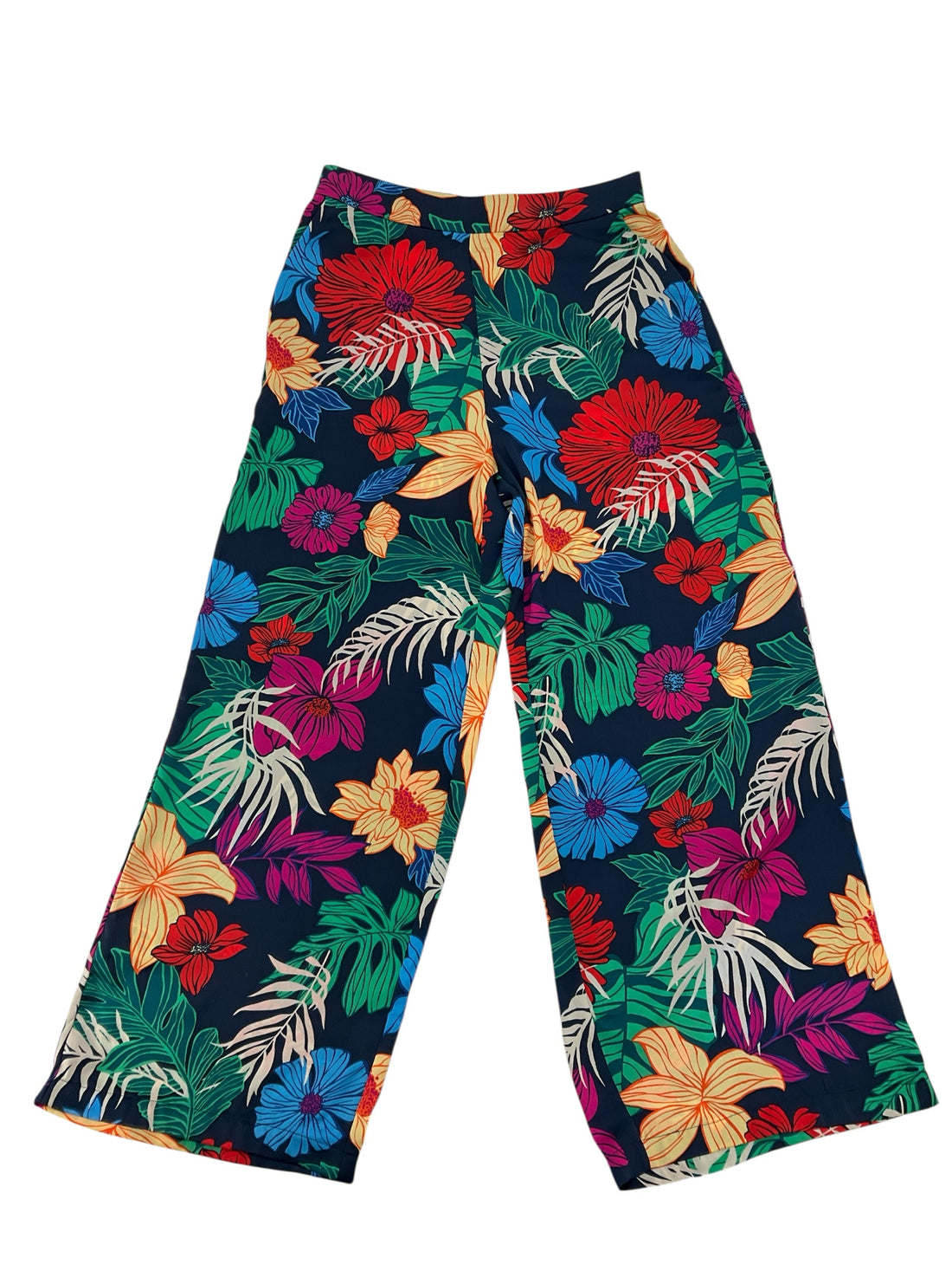Skies Are Blue Tropical Floral Print High-Waisted Wide Leg Pants Small