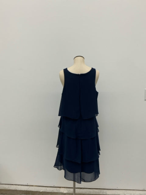 SLNY Tiered Ruffle Chiffon Dress Navy Blue Sequin Laser Cut NWT Size 14 - ONLINE ONLY