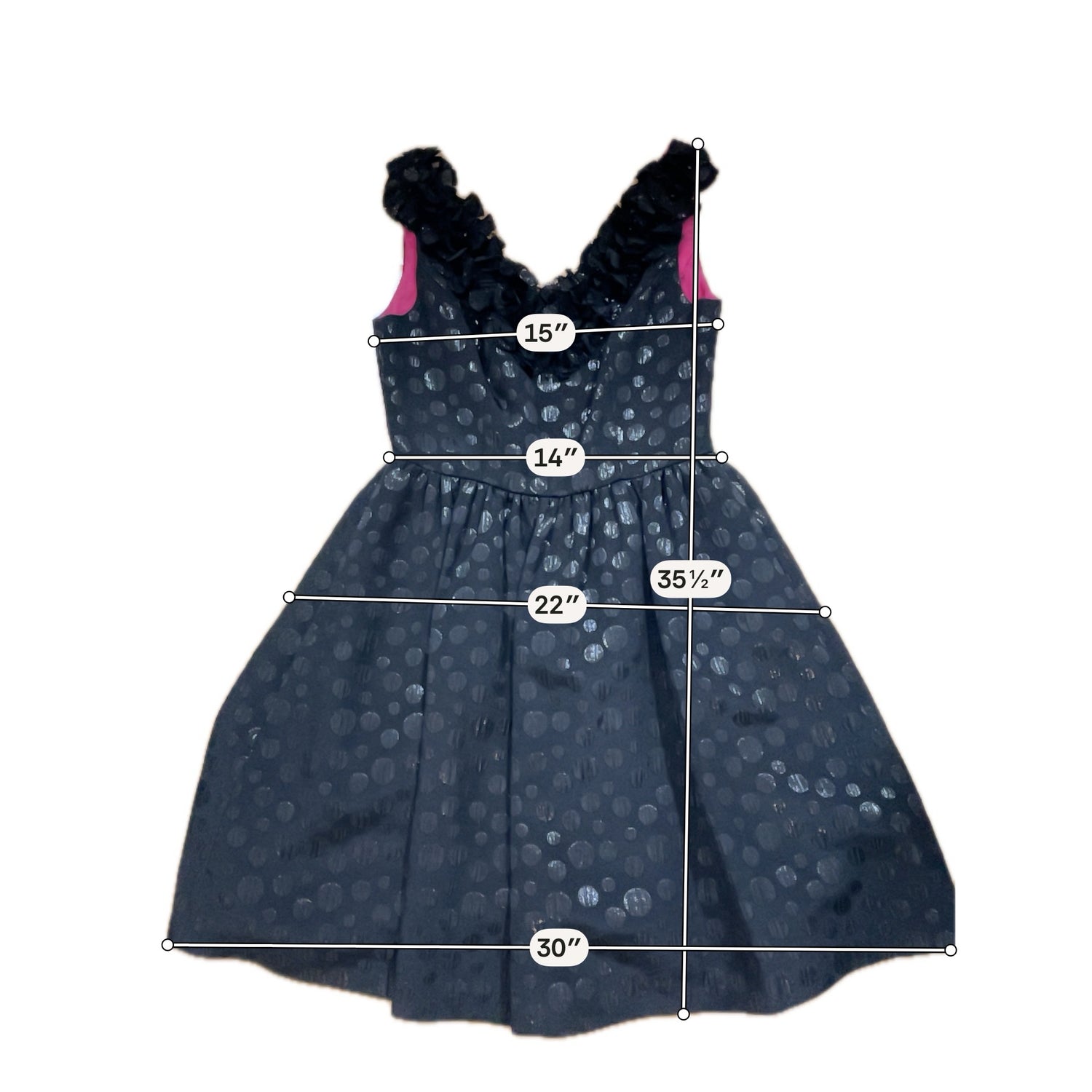 Muse Rosette V-Neck Metallic Polka Dot A-Line Dress Size 8